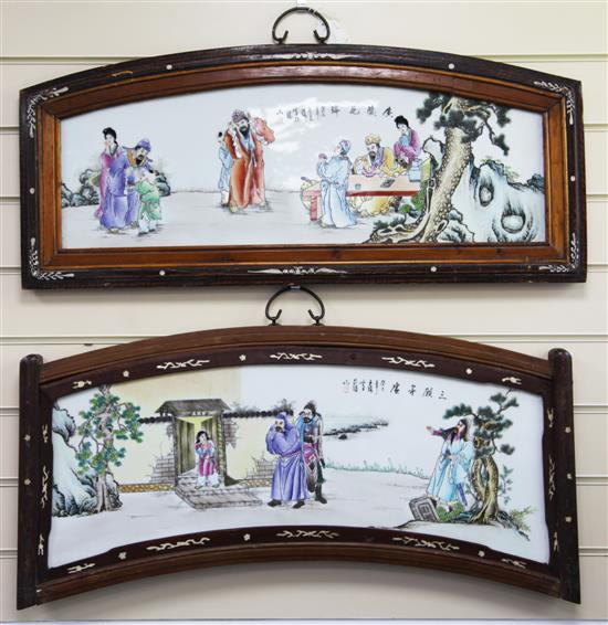 Two Chinese famille rose framed plaques, largest 80cm x 34cm incl. frame